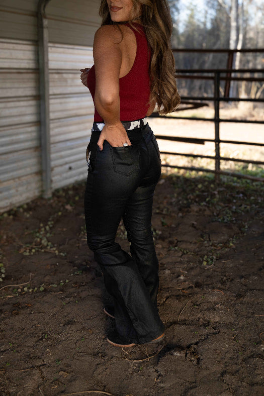 Blakely Leather High Waisted Bell Bottom Flare Jeans – Black