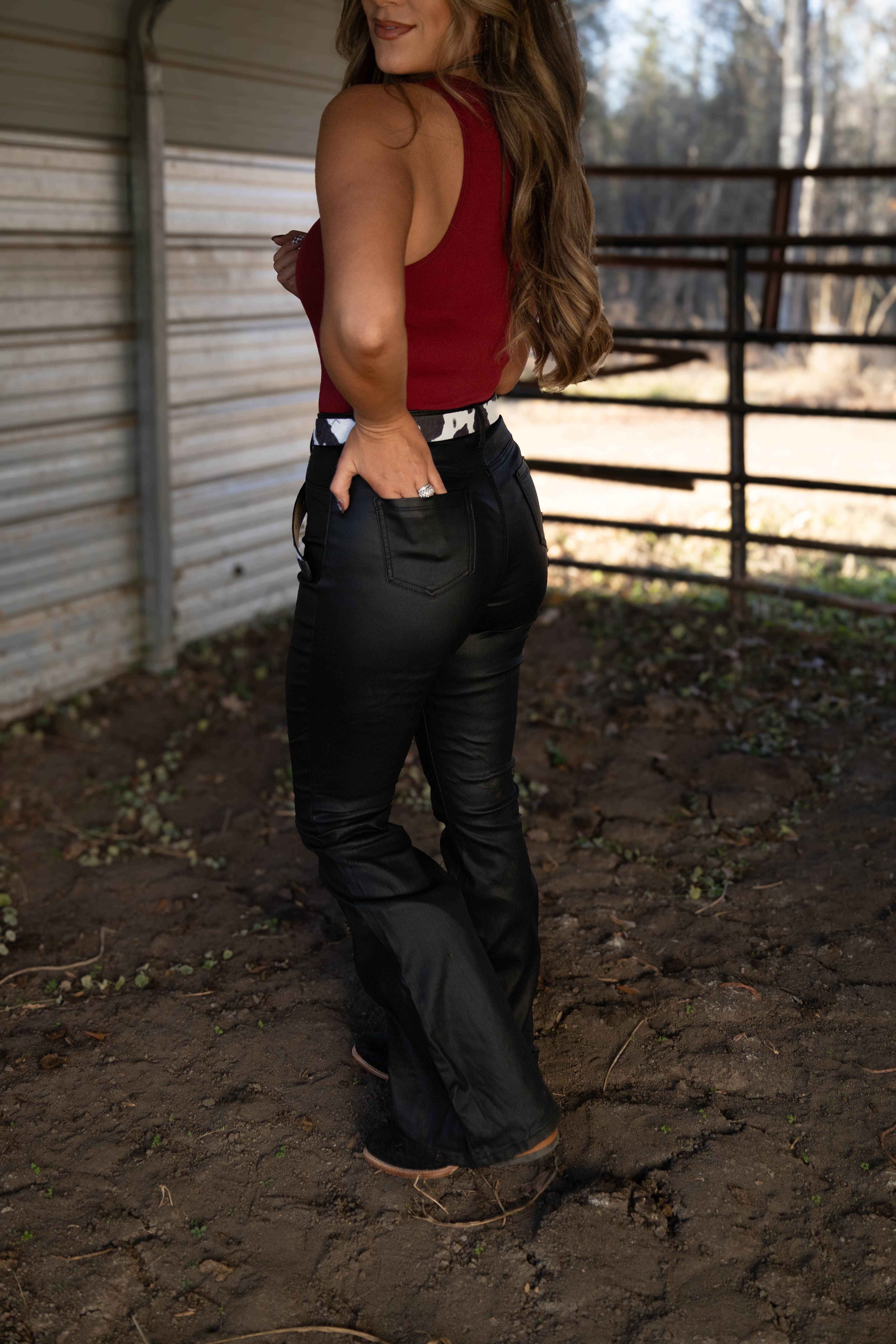 Blakely Leather High Waisted Bell Bottom Flare Jeans – Black
