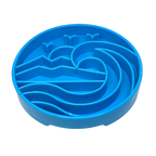 Light blue SodaPup Baja eTray shallow slow feeder dog bowl with textured enrichment design for flat-faced dogs and fast eaters.