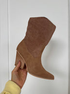 Marseille Two Tone Suede Mid Calf Boots – Camel Heeled Boots
