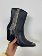 Kai Rhinestone Fringe Cowgirl Boots – Black Studded Western Boots