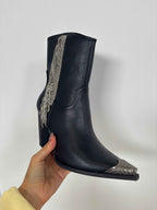 Kai Rhinestone Fringe Cowgirl Boots – Black Studded Western Boots