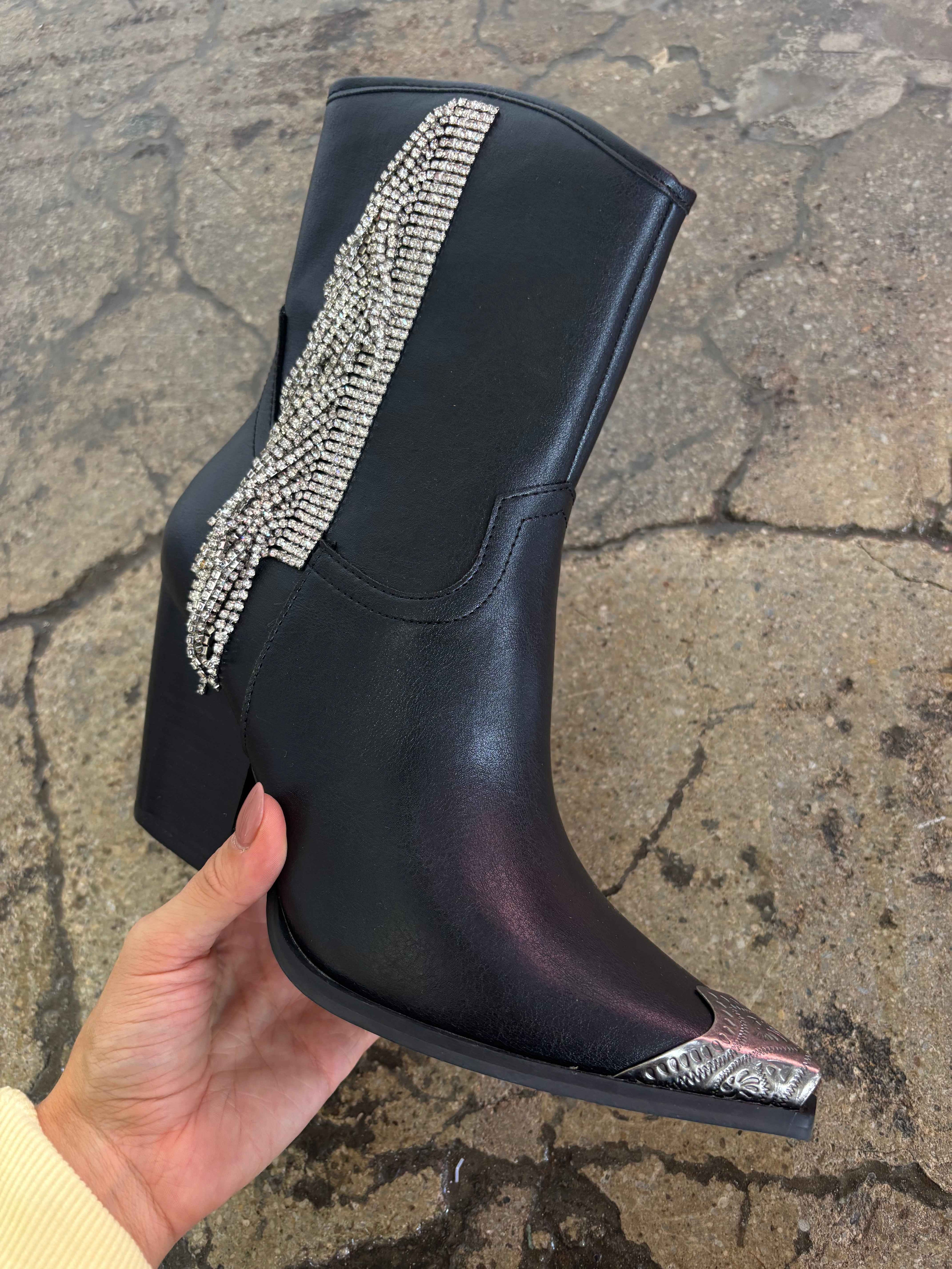 Kai Rhinestone Fringe Cowgirl Boots – Black Studded Western Boots