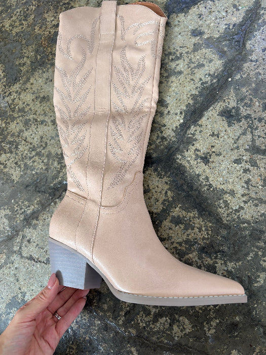 Samara Nude Knee High Cowgirl Boots in Nude