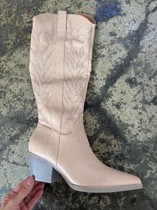 Samara Nude Knee High Cowgirl Boots in Nude