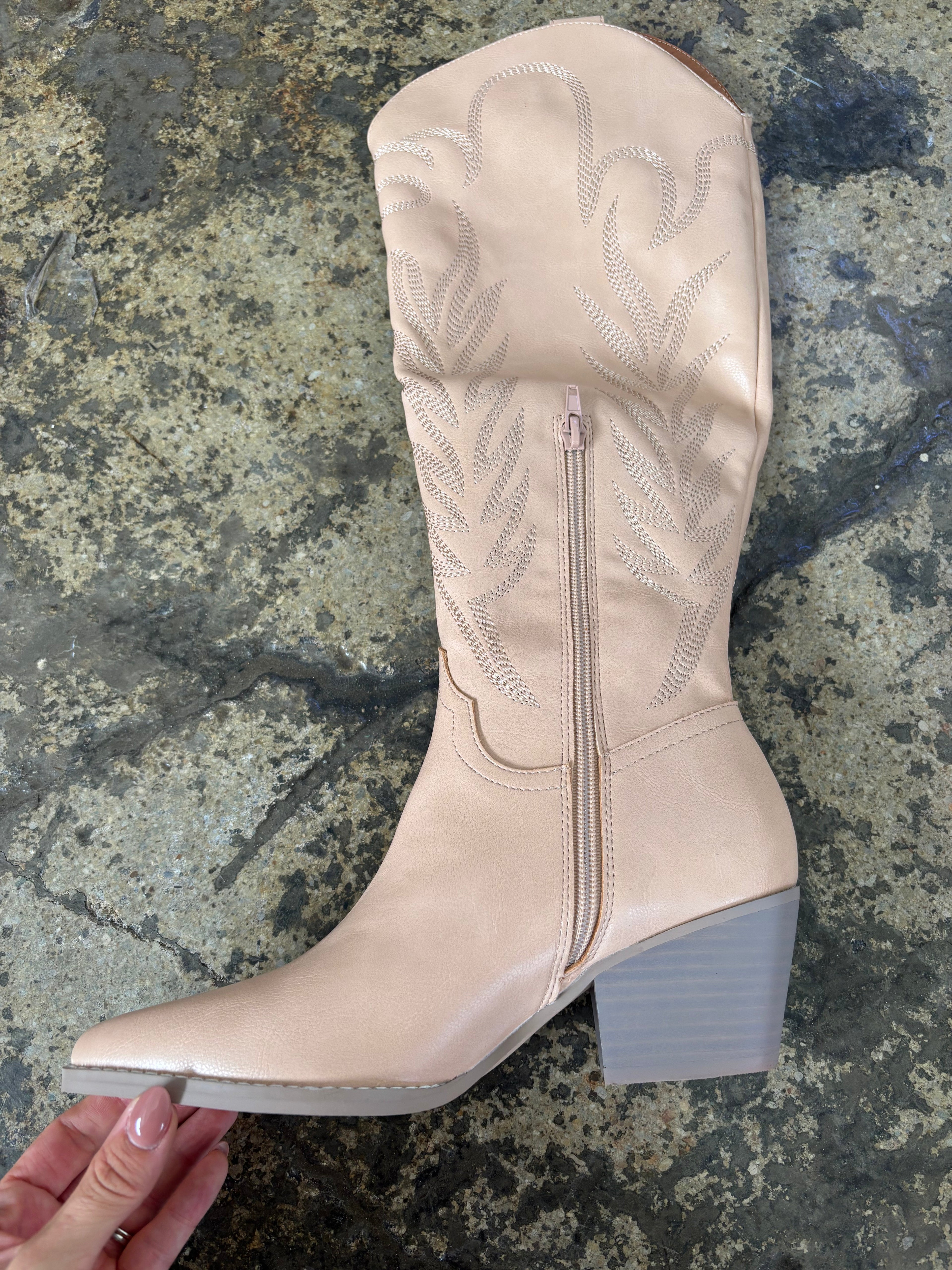 Samara Nude Knee High Cowgirl Boots – Western Heeled Boots