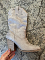 Akito Suede Mid-Calf Heeled Boots in Clay