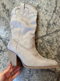 Akito Suede Mid-Calf Heeled Boots in Clay