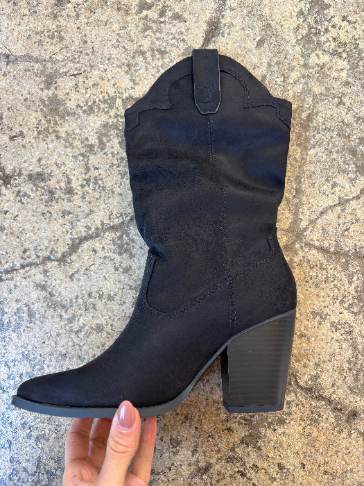 Akito Suede Mid-Calf Heeled Boots in Black