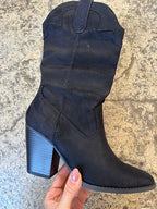 Akito Suede Mid-Calf Heeled Boots in Black
