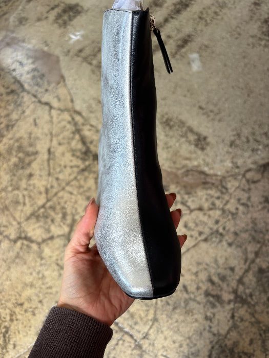 Georgia Square Toe Western Heeled Boots – Silver Black Boots