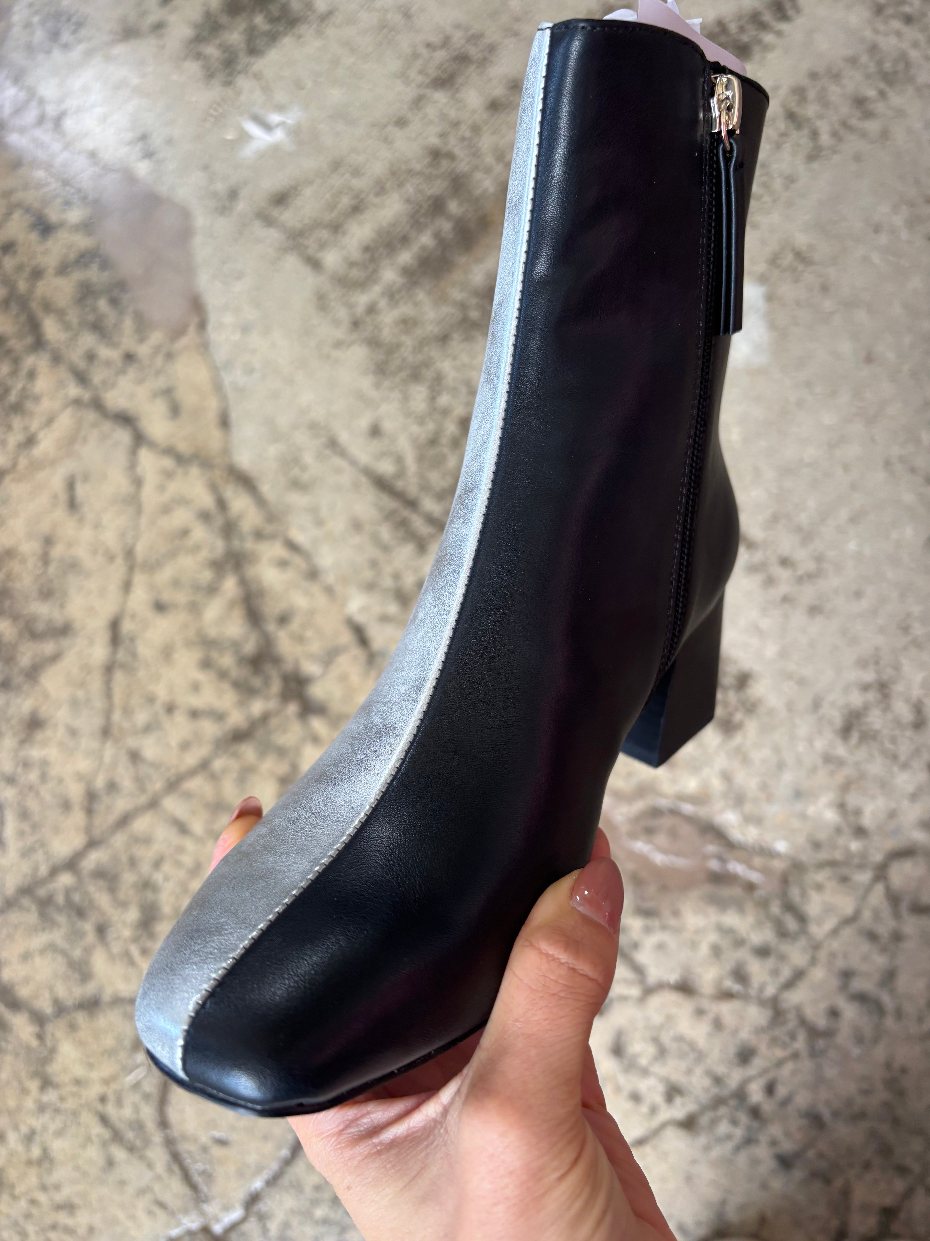 Georgia Square Toe Western Heeled Boots – Silver Black Boots