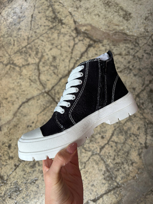 Star of the Show Black High Top Sneakers with white soles