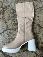 Juniper Snakeprint Knee High Platform Boots – Nude Heels
