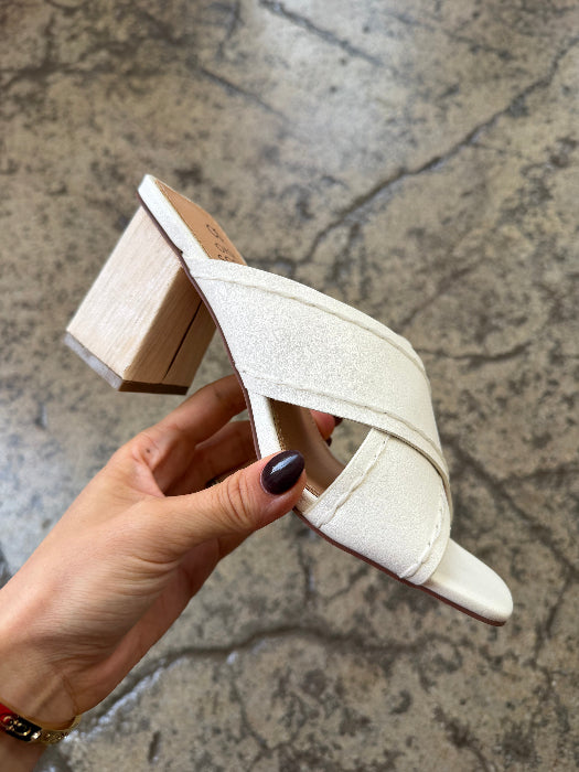 Jade Cross Strap Wooden Heel Sandals in White