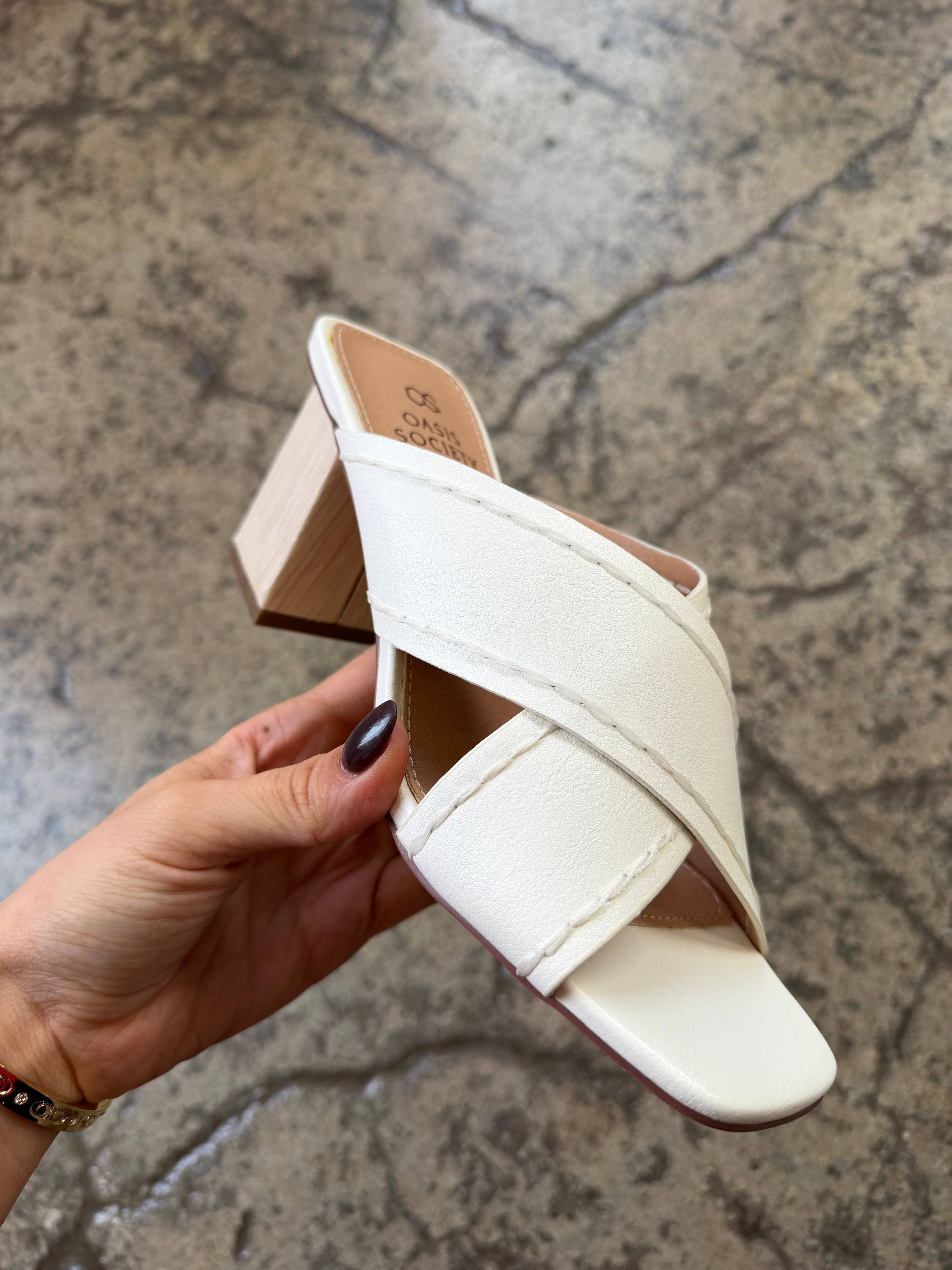 Jade Cross Strap Wooden Heel Sandals – Slip-On Heels