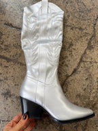 Samara Silver Knee High Cowgirl Boots – Western Pointed Boots