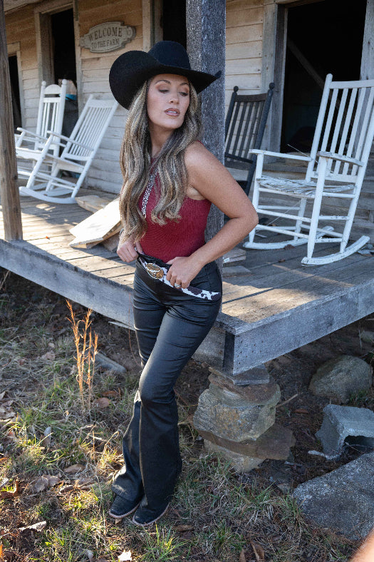 Blakely Leather High Waisted Bell Bottom Flare Jeans – Black