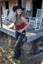 Blakely Leather High Waisted Bell Bottom Flare Jeans – Black