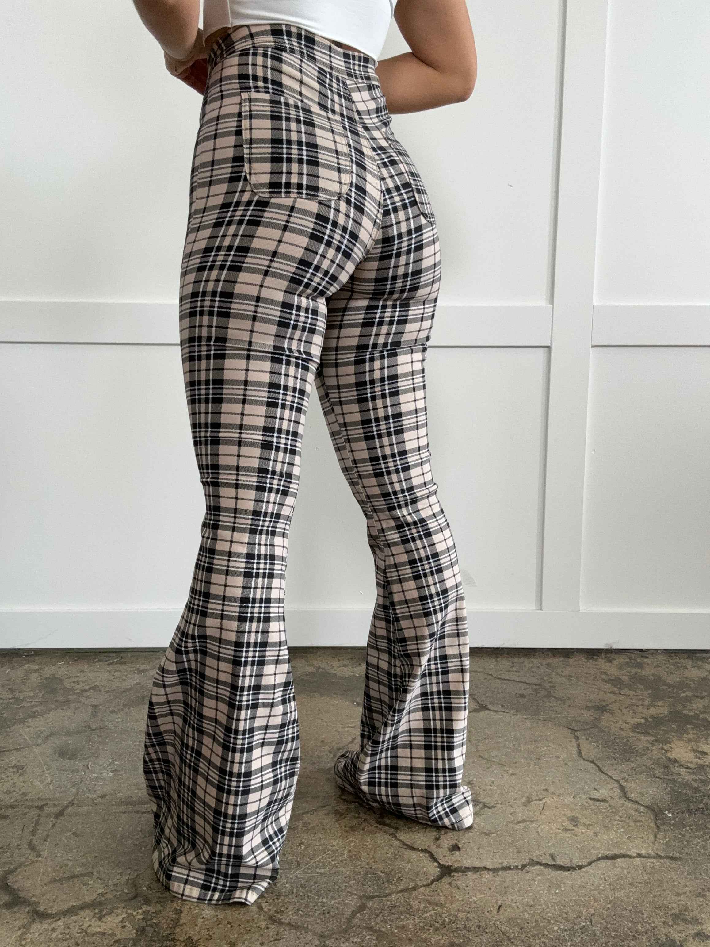 Gretchen Fiona High Waisted Plaid Flare Jeans