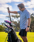 Black LiquorStick® 3.0 golf drink dispenser featuring a 750ml stainless steel reservoir, USB-C rechargeable automatic pump, insulated construction, and ground spike.