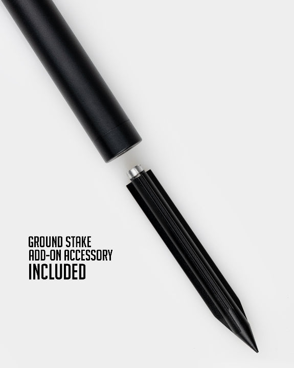 Black LiquorStick® 3.0 golf drink dispenser featuring a 750ml stainless steel reservoir, USB-C rechargeable automatic pump, insulated construction, and ground spike.