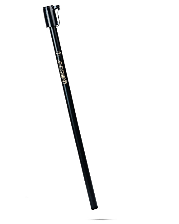 Black LiquorStick® 3.0 golf drink dispenser featuring a 750ml stainless steel reservoir, USB-C rechargeable automatic pump, insulated construction, and ground spike.