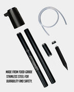Black LiquorStick® 3.0 golf drink dispenser featuring a 750ml stainless steel reservoir, USB-C rechargeable automatic pump, insulated construction, and ground spike.