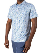 Pins & Aces Signal Boost men’s performance golf polo featuring an athletic fit with breathable fast-wicking fabric, SPF 45+ protection, and built-in sunglasses holder.