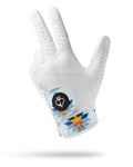 White Pins & Aces Southwest Sunset Premium Tour golf glove made from Cabretta leather with perforated fingers and a colorful Southwest-inspired wrist design.