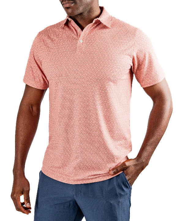 Men’s Phoenix Whirl golf polo by Pins & Aces featuring a bold swirling colorful print, modern blade collar, short sleeves, and athletic performance fit.