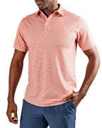 Men’s Phoenix Whirl golf polo by Pins & Aces featuring a bold swirling colorful print, modern blade collar, short sleeves, and athletic performance fit.
