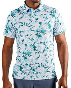 Men’s Frost Burn blue performance golf polo by Pins & Aces featuring a cool-toned design, short sleeves, collared neckline, and athletic fit.