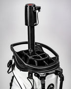 Black LiquorStick® 3.0 golf drink dispenser featuring a 750ml stainless steel reservoir, USB-C rechargeable automatic pump, insulated construction, and ground spike.