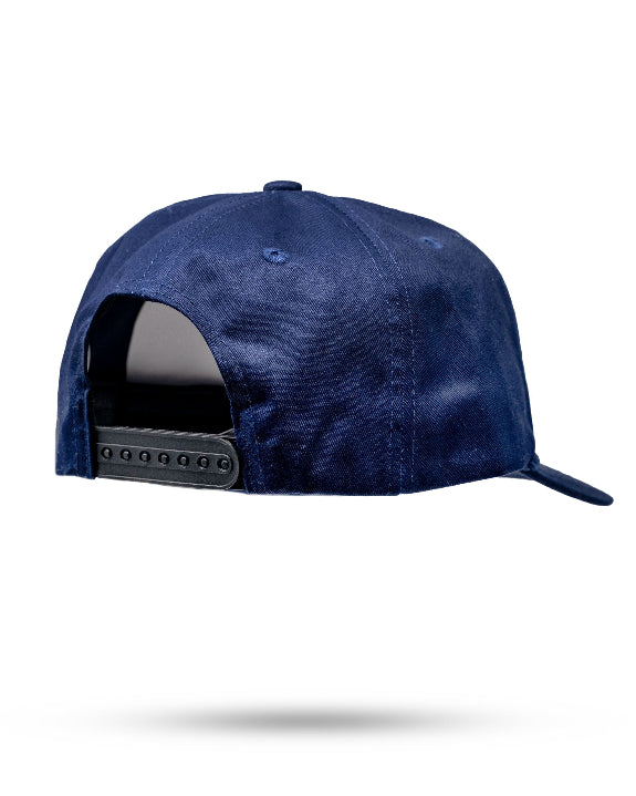 Heritage Navy rope golf hat by Pins & Aces featuring a low-profile 5-panel design, rope accent, adjustable snapback, and built-in magnetic golf ball marker holder.