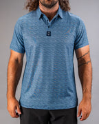 Men’s Squiggle Blue performance golf polo by Pins & Aces featuring a subtle textured blue pattern, short sleeves, and athletic fit.