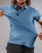 Men’s Squiggle Blue performance golf polo by Pins & Aces featuring a subtle textured blue pattern, short sleeves, and athletic fit.