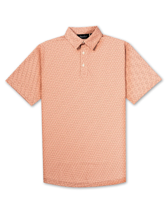 Men’s Phoenix Whirl golf polo by Pins & Aces featuring a bold swirling colorful print, modern blade collar, short sleeves, and athletic performance fit.