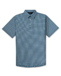 Men’s Stardust golf polo by Pins & Aces featuring a cosmic-inspired pattern, modern blade collar, short sleeves, and athletic performance fit.