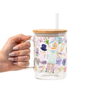 Pastel Regency-inspired bookish design featuring teacups, books, florals, ribbons, a vintage dress, parasol, pocket watch, mirror, and other romantic Victorian-style details in pink, lavender, blue, mint, and cream.