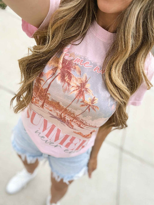 Take Me Where Summer Never Ends Graphic Tee in Light Pink