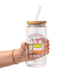 Retro Bookish Summer design featuring stacked books, pink sunglasses, a floral iced drink and the phrase “The weather is hot and so are my books.”