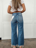 Sarah Cropped Wide Leg Jeans – High Waisted Wide Leg Distressed Denim Jeans