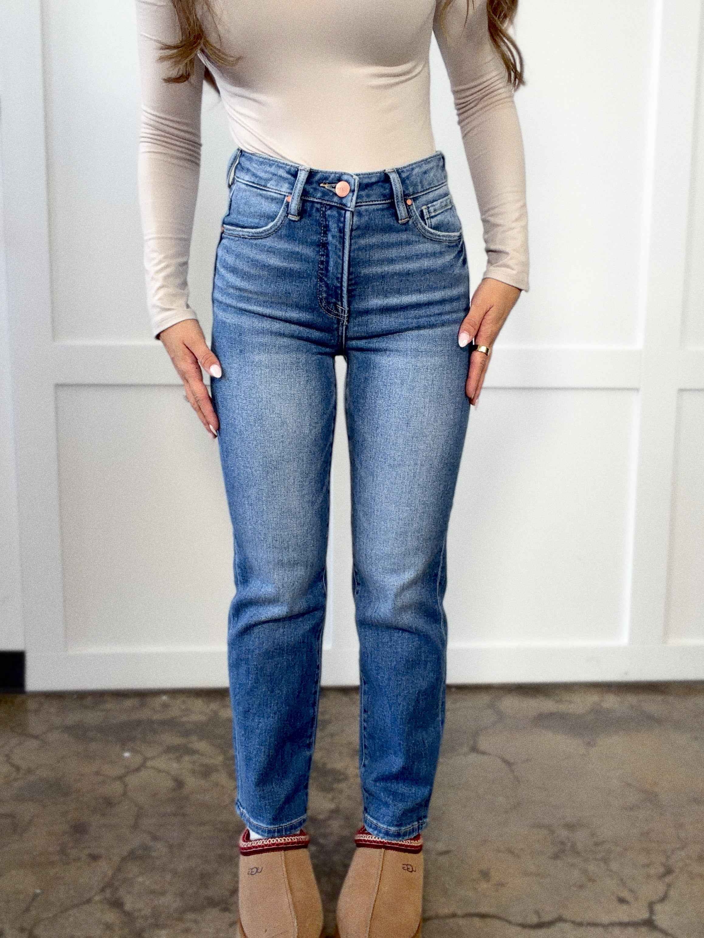 Emily Tummy Control High Rise Crop Straight Jeans