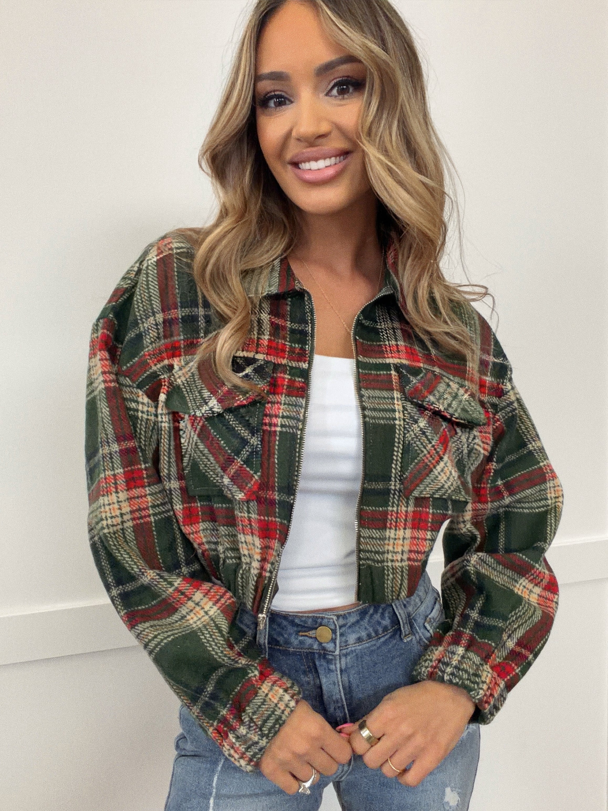 Mistletoe Moments Cropped Plaid Jacket – Flannel Shacket