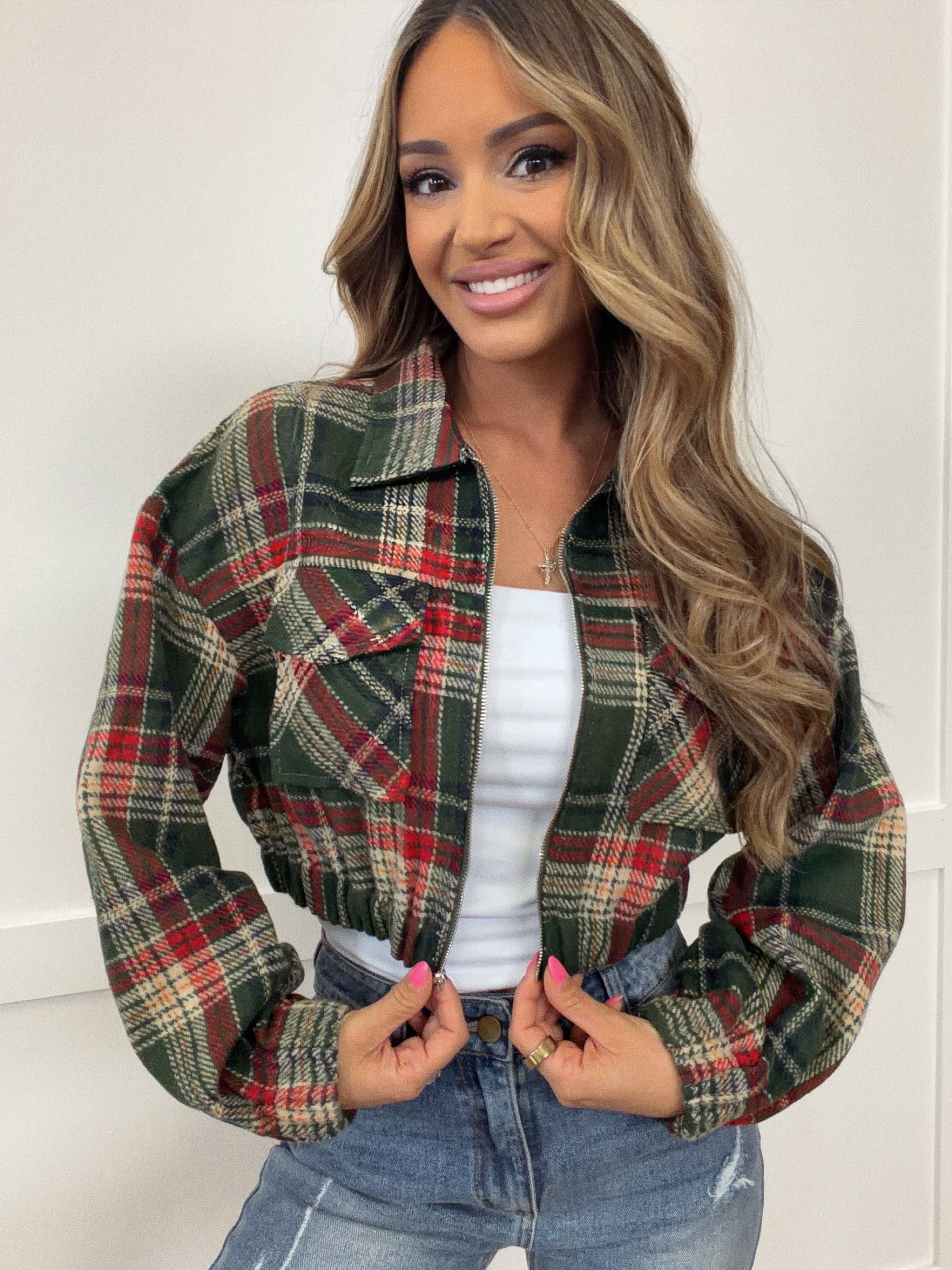 Mistletoe Moments Cropped Plaid Jacket – Flannel Shacket
