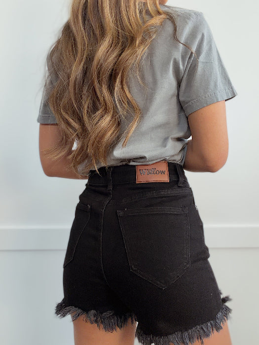 On The Go Distressed Shorts - Black | Women's High Rise Denim Shorts