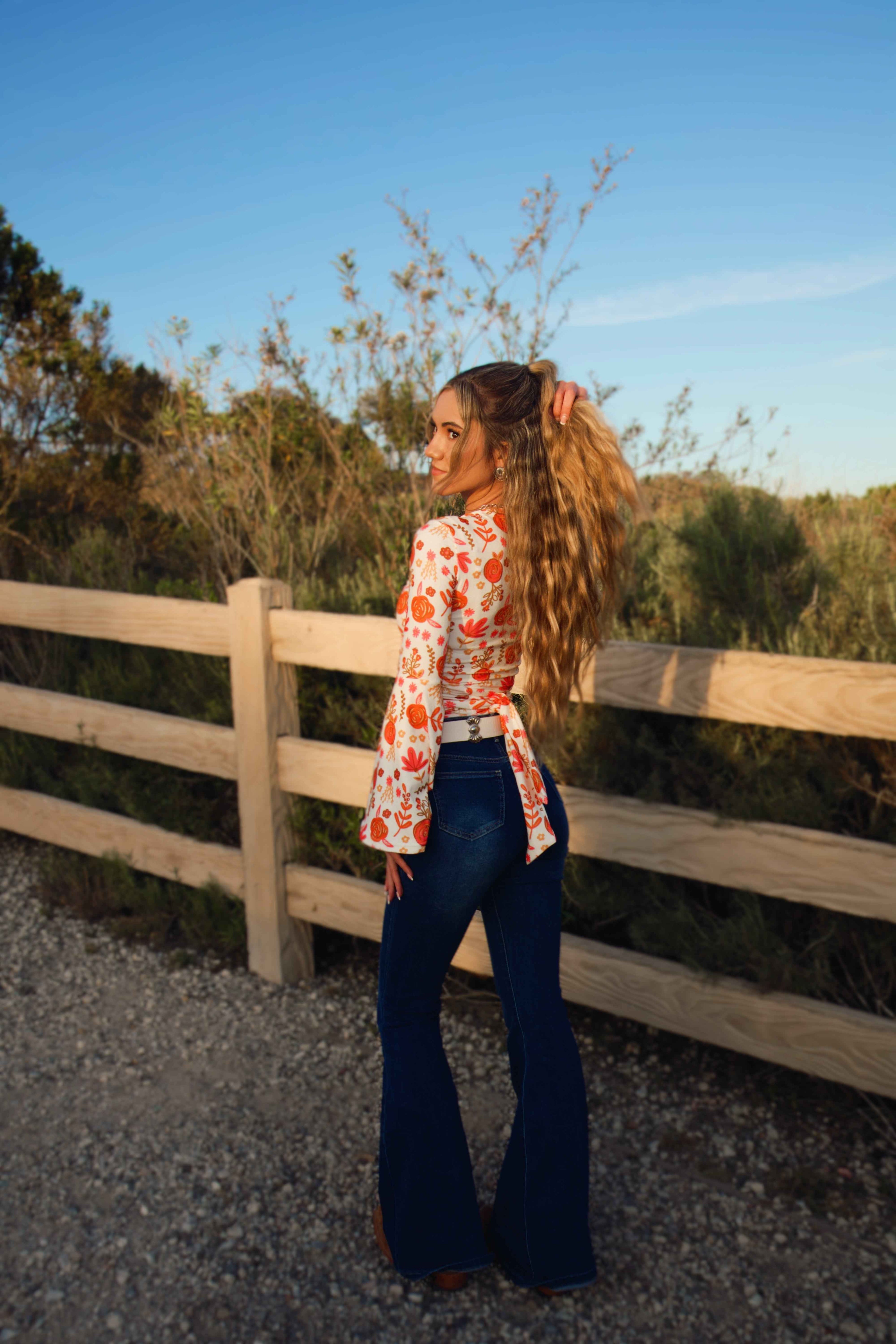 Fiona High Waisted Bell Bottom Flare Jeans – Medium Wash Denim