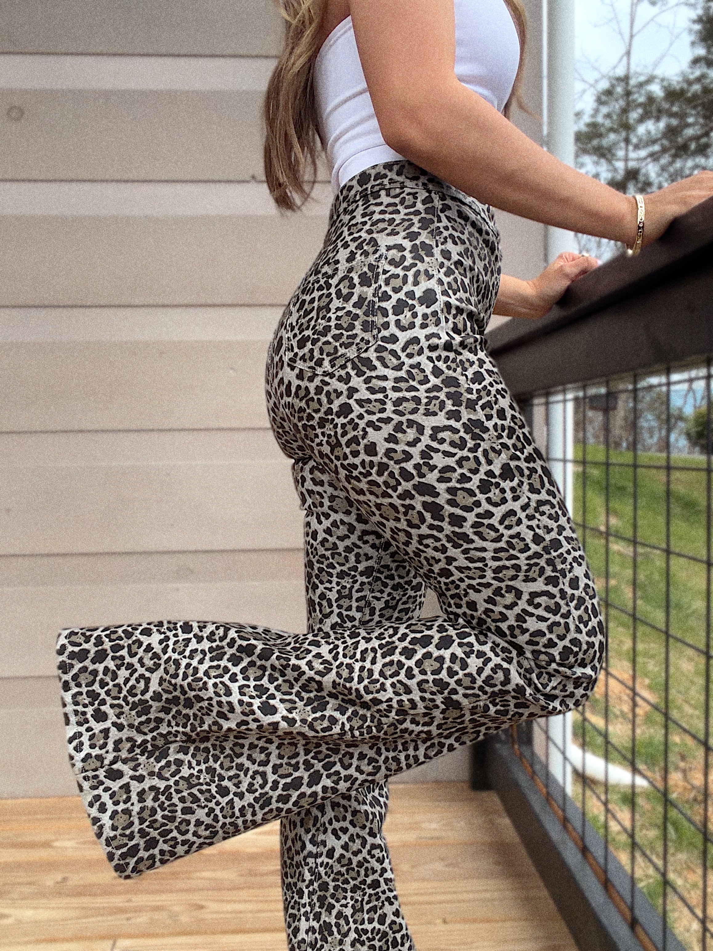 Fiona Leopard Flare Jeans – High Waisted Bell Bottoms