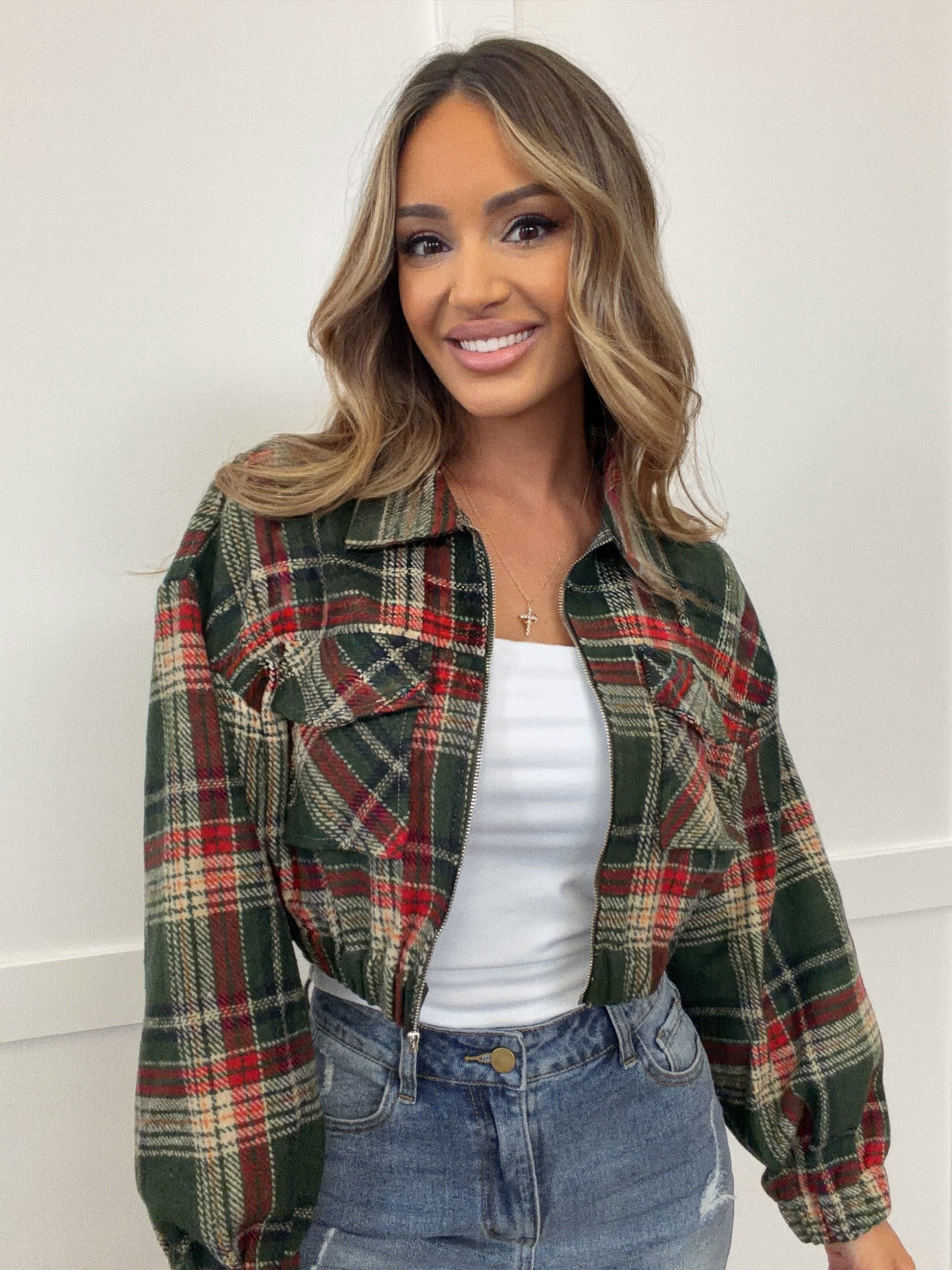 Mistletoe Moments Cropped Plaid Jacket – Flannel Shacket